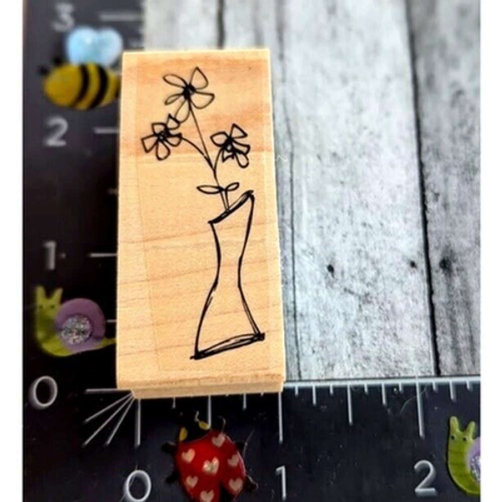 Endless Creations Flower Sketch Vase D207 Rubber Stamp Wood #B102